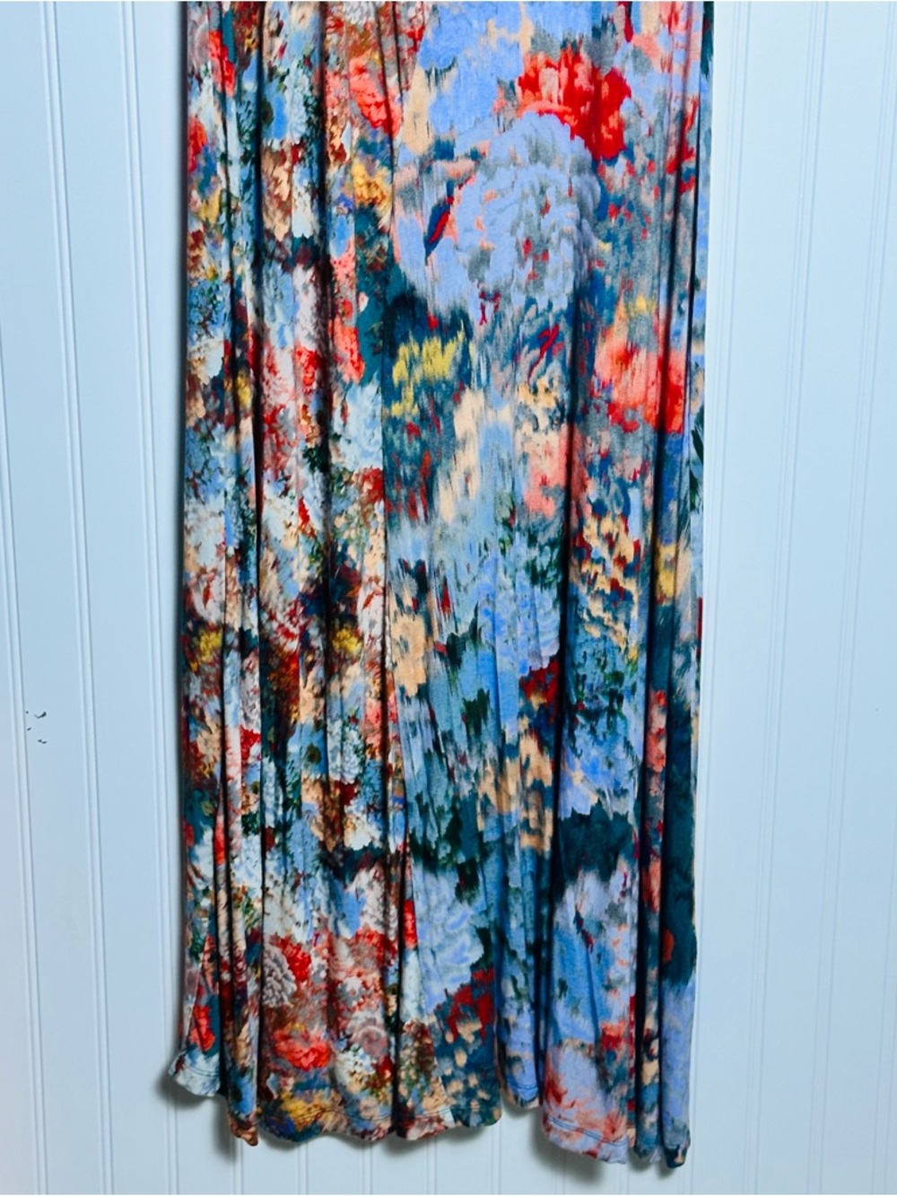 Soft Surroundings Multicolor Floral Scoop Neck Maxi Dress Jersey Knit 3/4sleeves - Picture 7 of 15